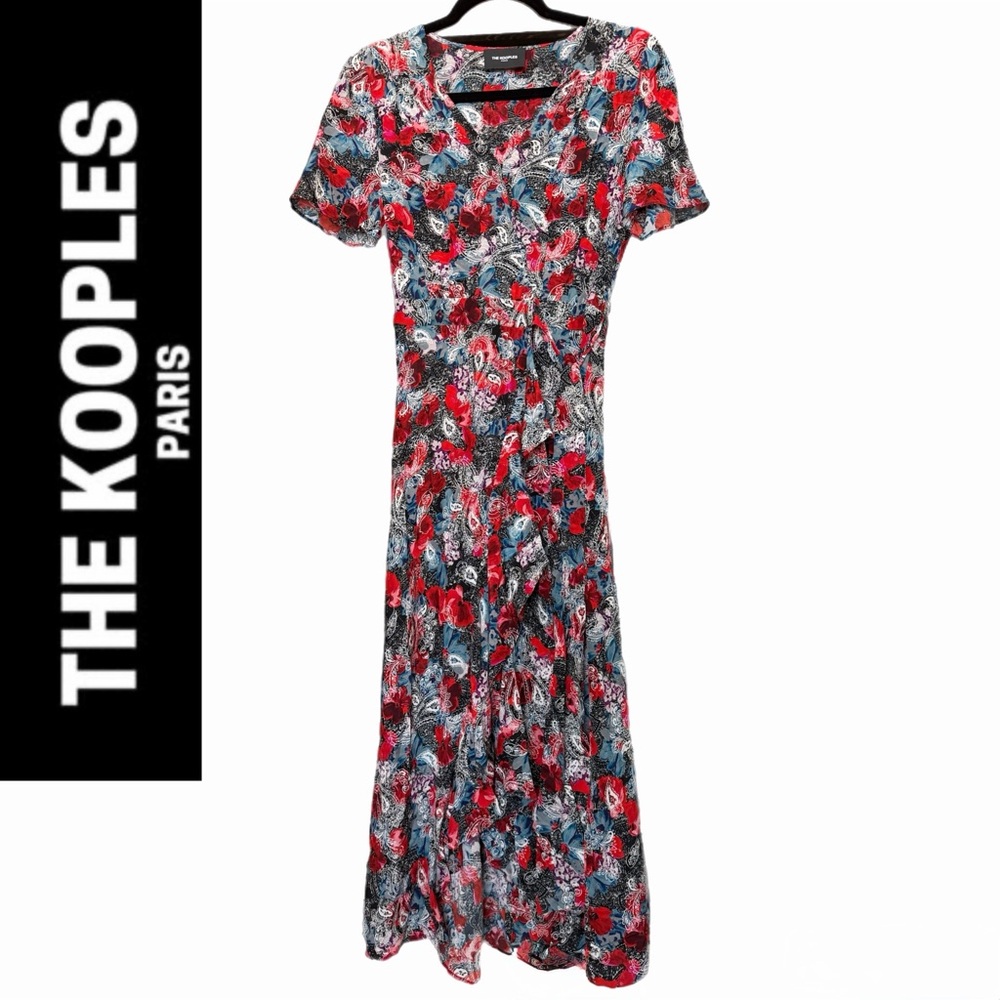 The Kooples Paisley Floral Wrap Dress Size 1 Multicolor 100% Silk Maxi